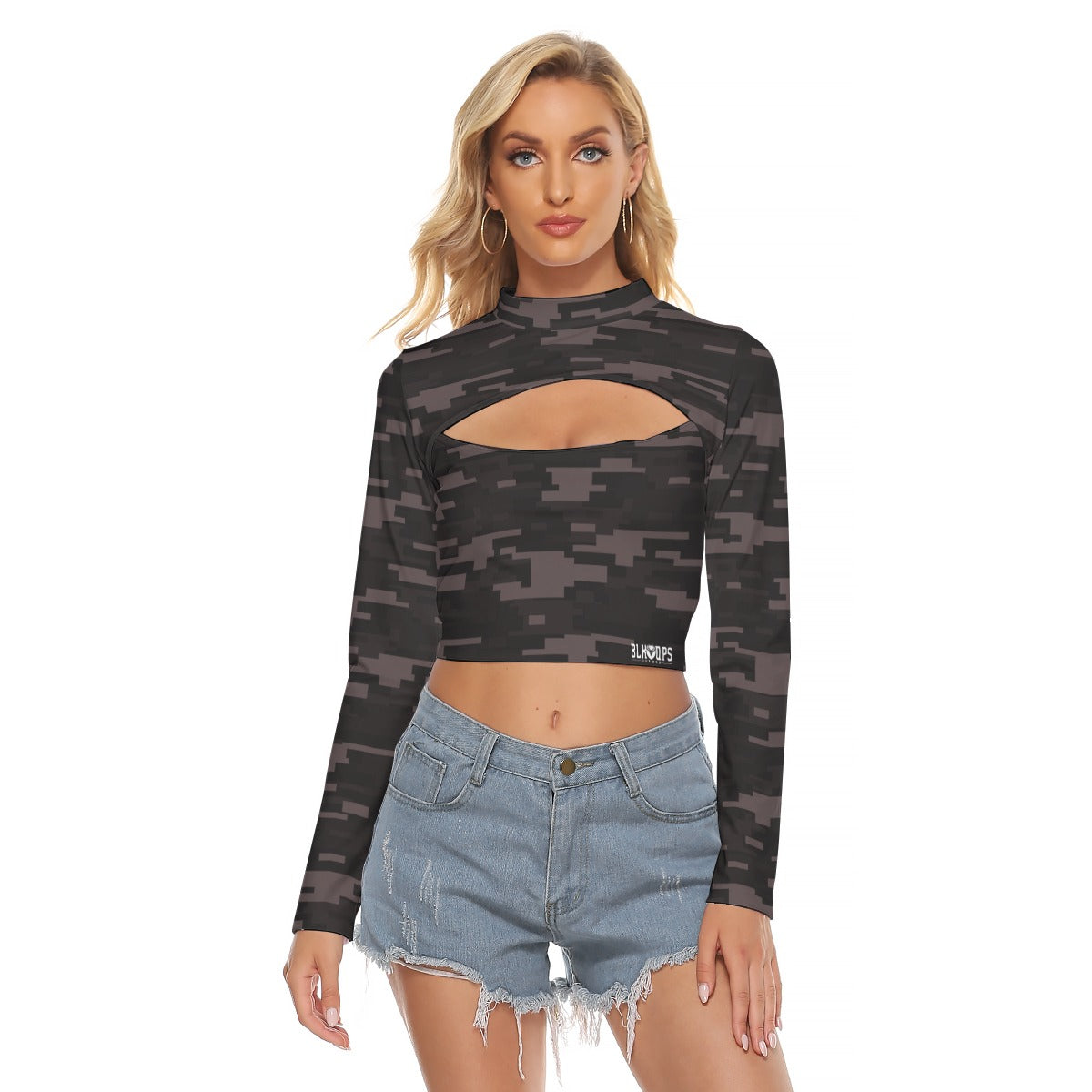 PIXEL MIXUP Women's Hollow Chest Keyhole Tight Crop Top