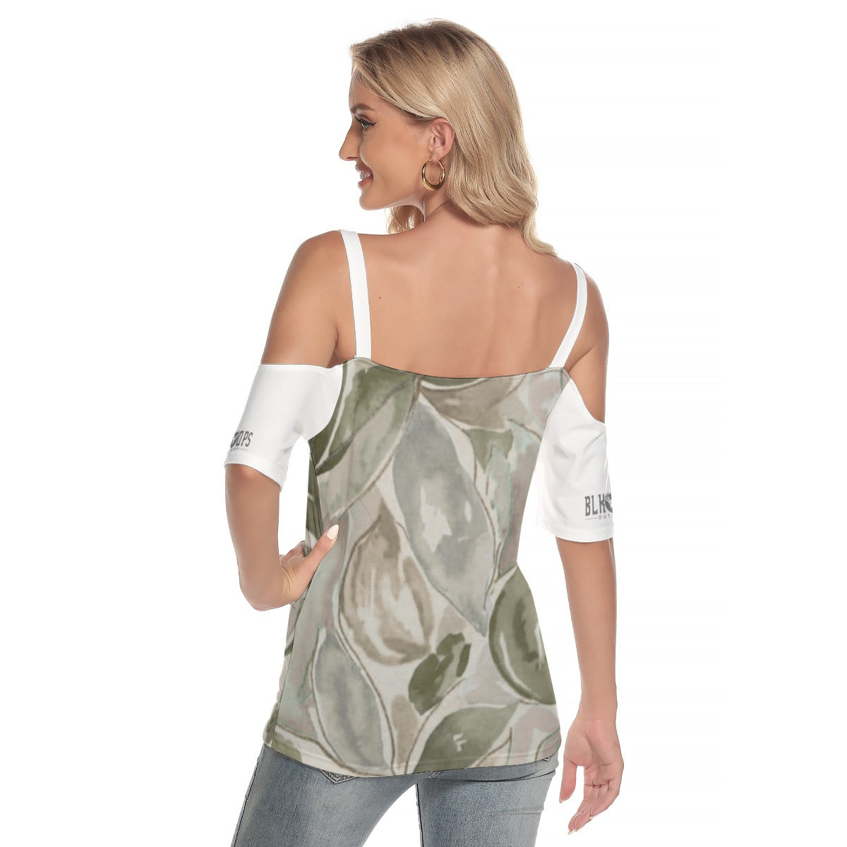LEAF CAMO Women's Cold Shoulder T-shirt With Criss Cross Strips