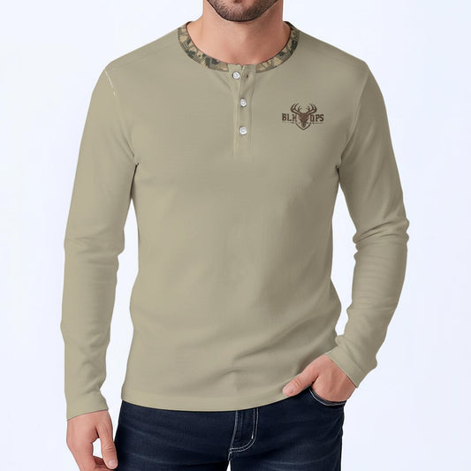 Tan camo collar Men's Classic Long-Sleeve Henley Shirt