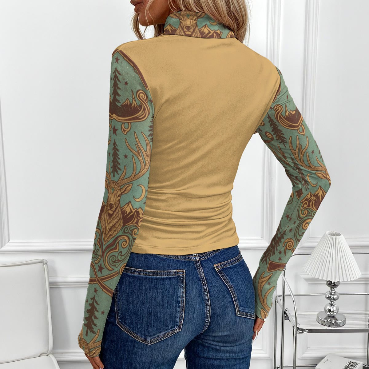 WYOMING HERITAGE YELLOW Women's High-Neck Top With Long Sleeve