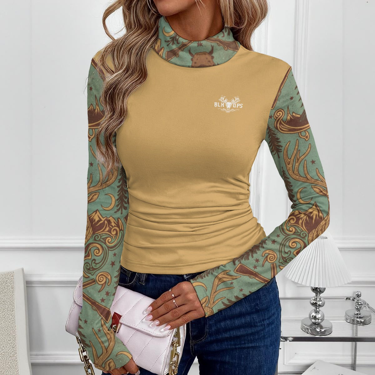 WYOMING HERITAGE YELLOW Women's High-Neck Top With Long Sleeve