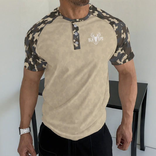 TEXAS CAMO T-shirt With Button Closure