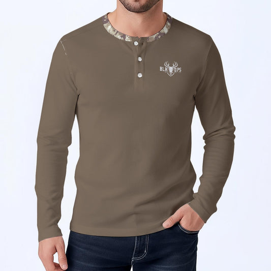 Brown camo collar Men's Classic Long-Sleeve Henley Shirt