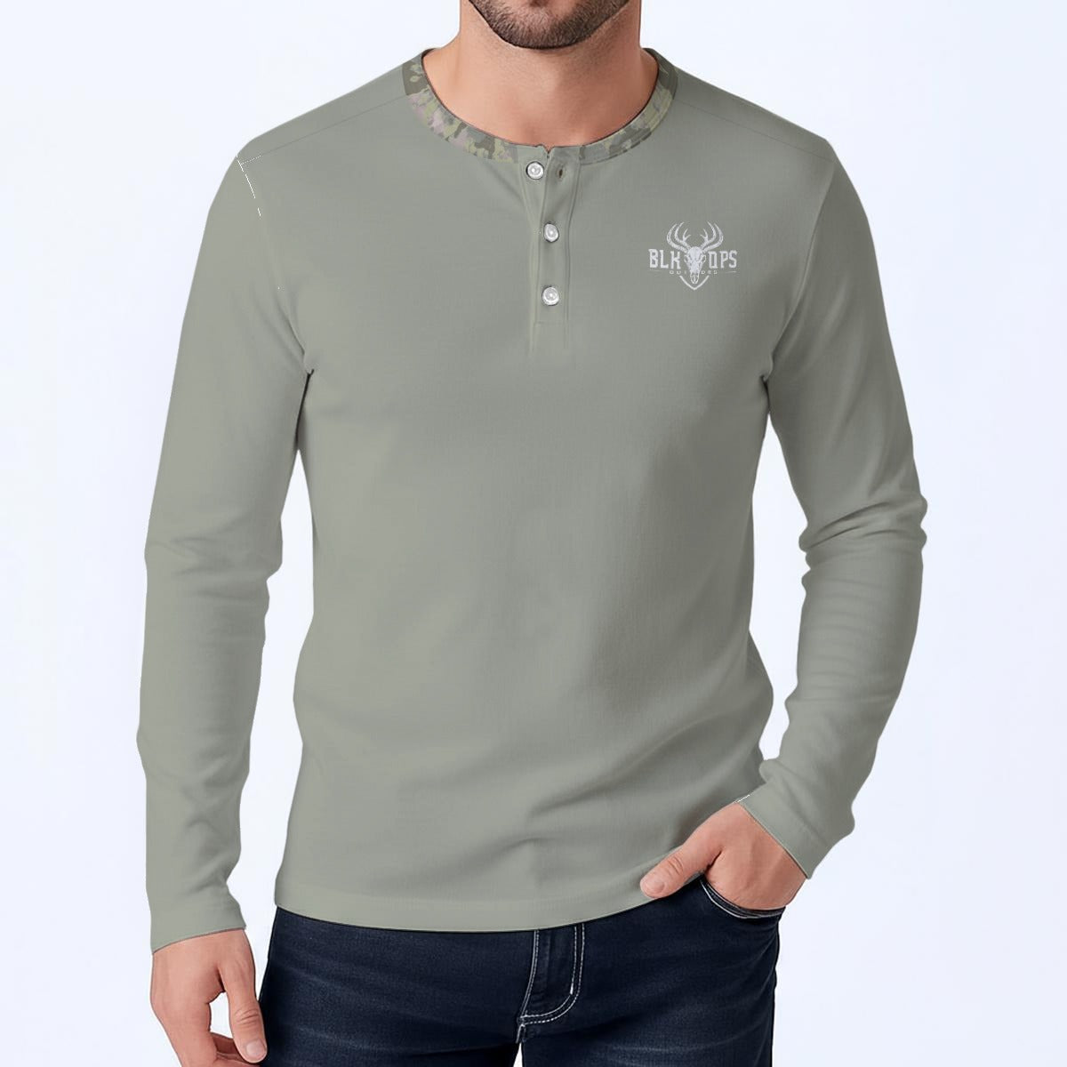 Sage camo collar long sleeve