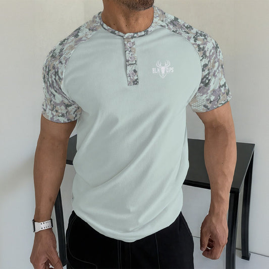 Teal camo T-shirt With Button Closure