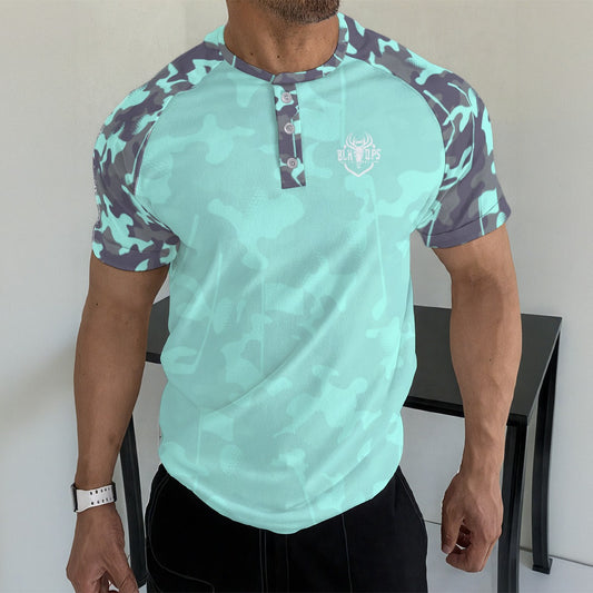 FOREGED TEAL T-shirt With Button Closure