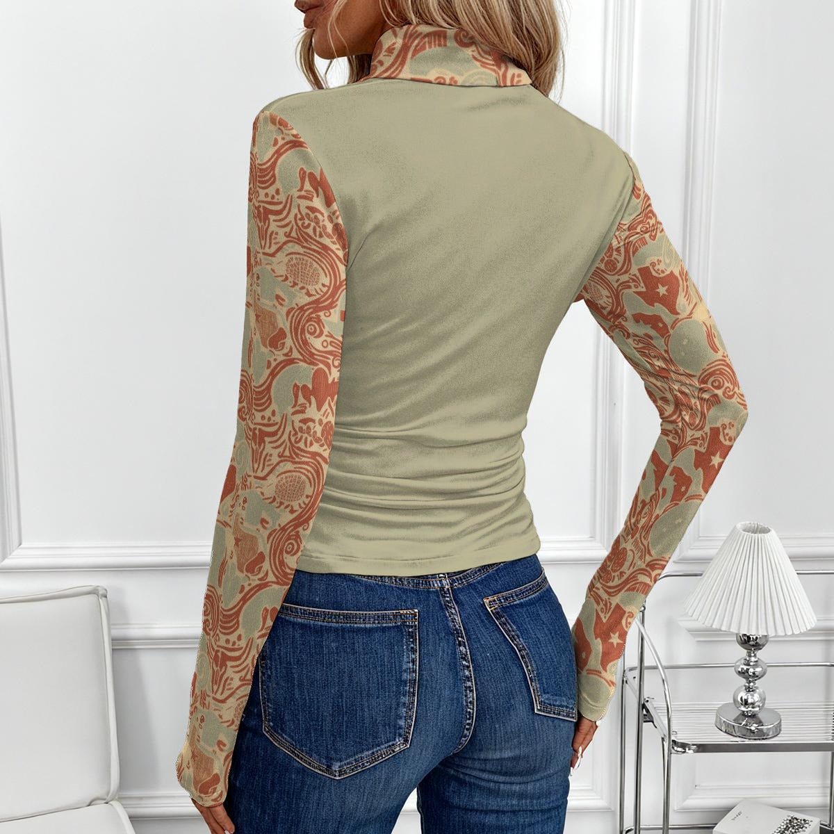 LONESTAR TAN Women's High-Neck Top With Long Sleeve