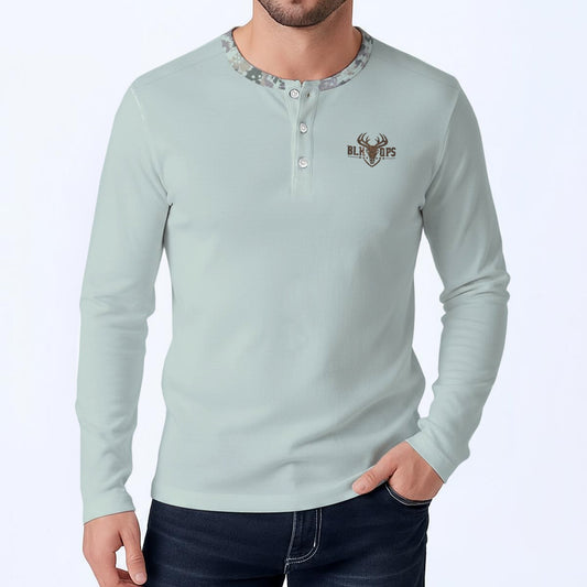 Teal camo collar Men's Classic Long-Sleeve Henley Shirt